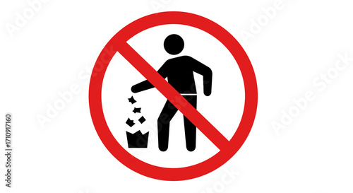 No littering sign: circular red prohibition icon with black stick figure