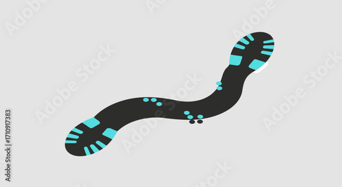 Abstract geometric worm-like shape with turquoise accents