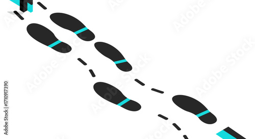 Flat style dancing steps guide with lined footprints and arrows