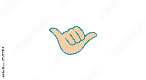 Colorful hand gesture featuring shaka sign in a minimalist design