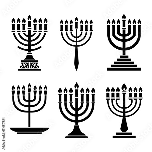 Vector art of set of hanukkah menorah icons, embodying the spirit of jewish tradition and the festival of lights