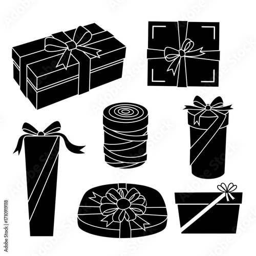 Vector art of collection of gift box icons set of various gift boxes with ribbons and bows for christmas, birthday, or other holidays
