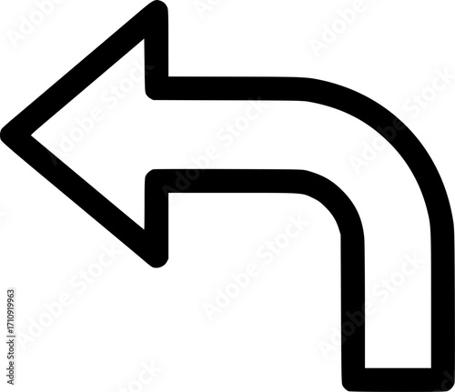 Curved left turn arrow outline icon vector
