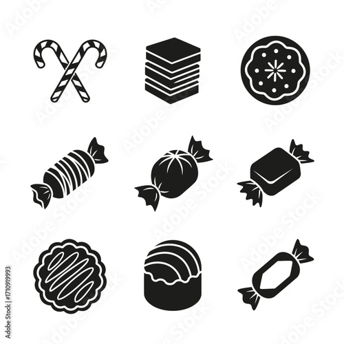 Vector art of collection of delicious candies, including candy canes, chocolates, and various wrapped sweets, perfect for any sweet tooth