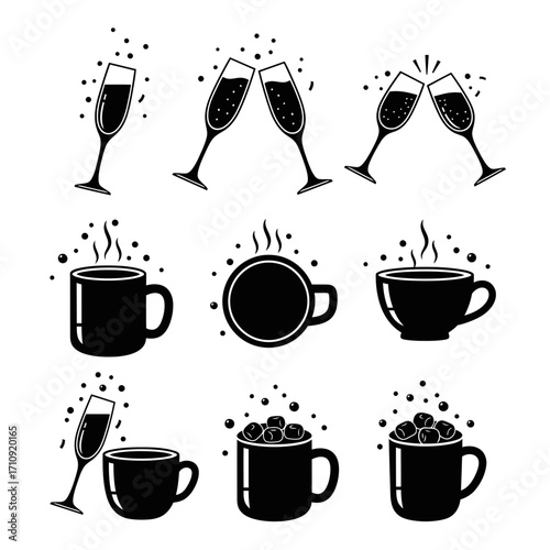 Vector art of festive drinks a collection of celebratory beverages and cozy mugs for holiday cheer and winter warmth