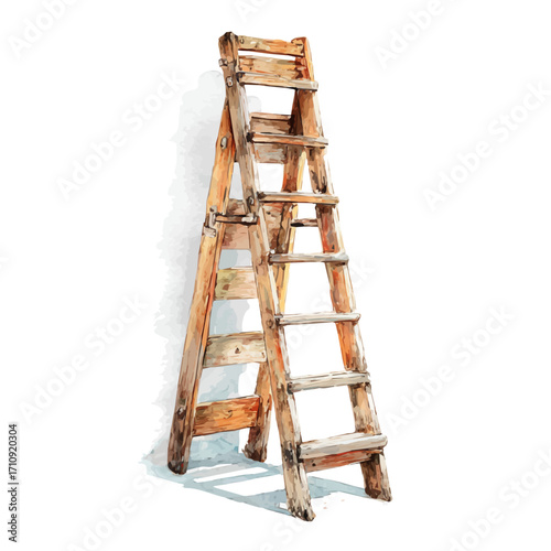 Ladder, watercolor painting, vector illustration, isolated on a white background.