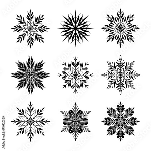 Wallpaper Mural Vector art of collection of nine unique black snowflakes, perfect for winter and holiday themed designs and decorations Torontodigital.ca
