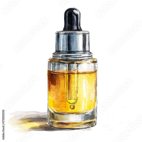 Face Serum, watercolor painting, vector illustration, isolated on a white background.