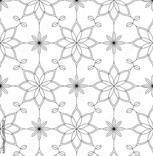 Seamless floral pattern with outline flower shapes repeating abstract background design for wallpaper wrapping and decorative ornamental surface textile use