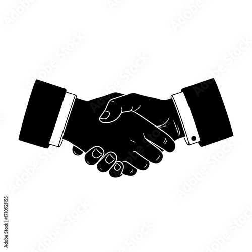 Vector art of silhouette of a handshake with suit symbolizing agreement, partnership, and business deal in a vector illustration