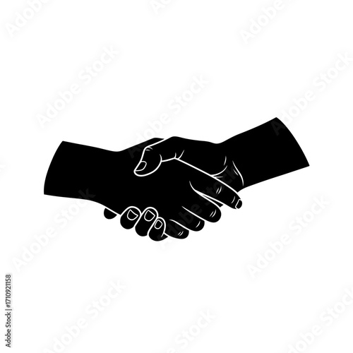 Vector art of silhouette of a handshake symbolizing agreement, partnership, and business deal in a minimalist vector illustration