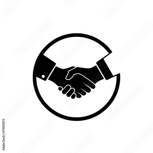 Vector art of handshake icon in circle representing agreement, partnership, deal, cooperation, and business collaboration concept