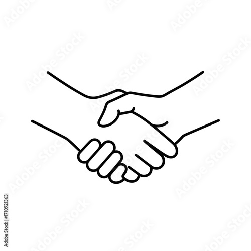 Vector art of handshake line drawing symbolizing agreement, partnership, cooperation, and business deal with minimalist design