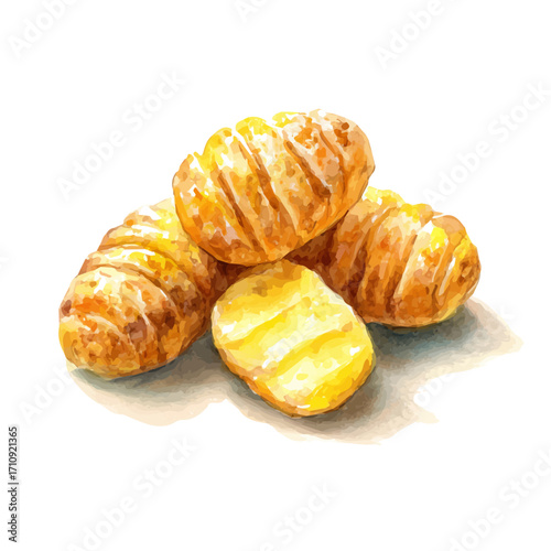 A watercolor painting of Gnocchi, vector illustration on white background.