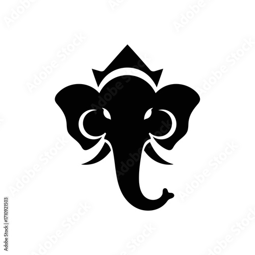 Vector art of silhouette of lord ganesha head, a popular hindu deity, symbolizing wisdom, prosperity and good fortune