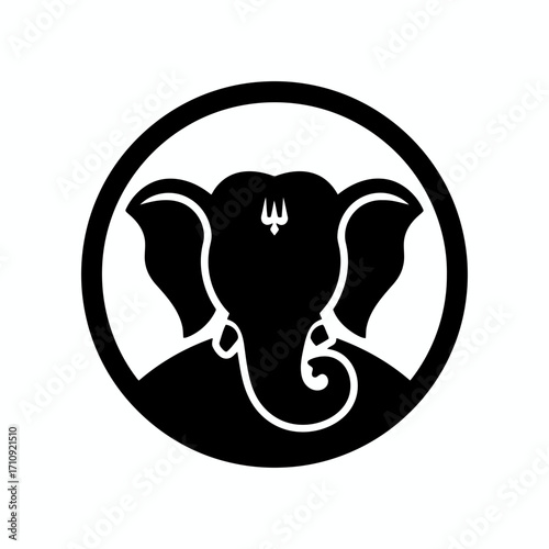 Vector art of silhouette illustration of lord ganesha in a circle, a revered hindu deity, symbol of wisdom, prosperity, and auspiciousness
