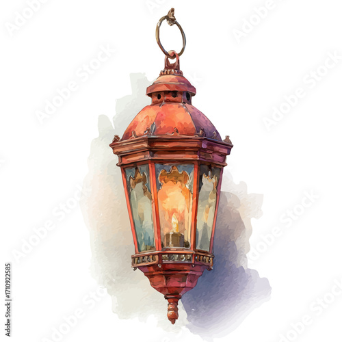 A watercolor painting of Lantern, vector illustration on white background.