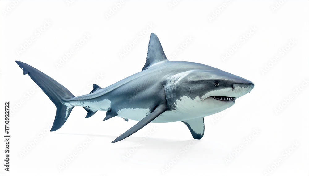 Fototapeta premium Bull shark in full view on white studio background