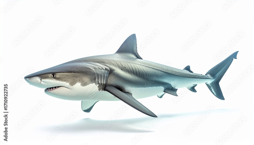 Naklejka premium Bull shark in full view on white studio background 