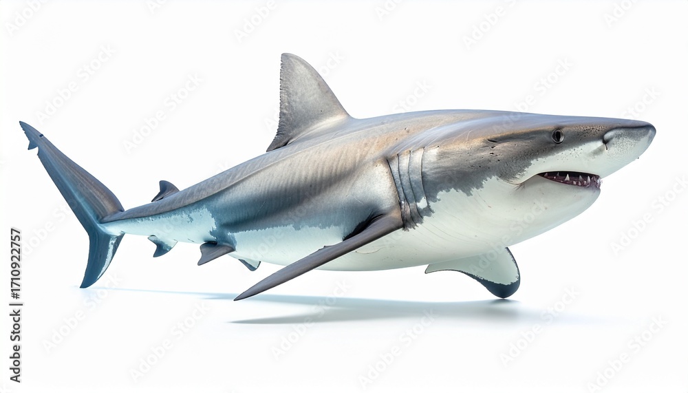 Obraz premium Bull shark in full view on white studio background 
