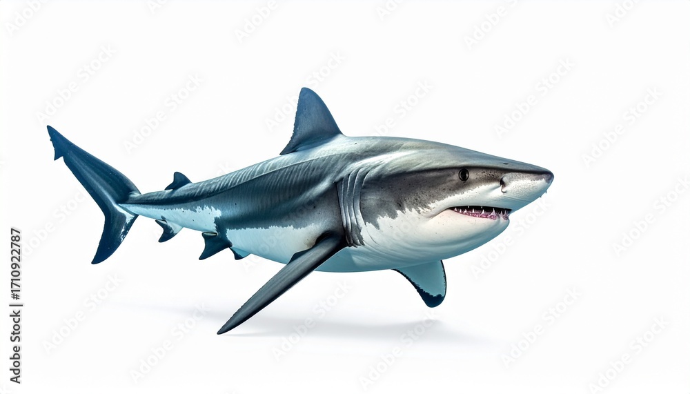 Naklejka premium Bull shark in full view on white studio background 