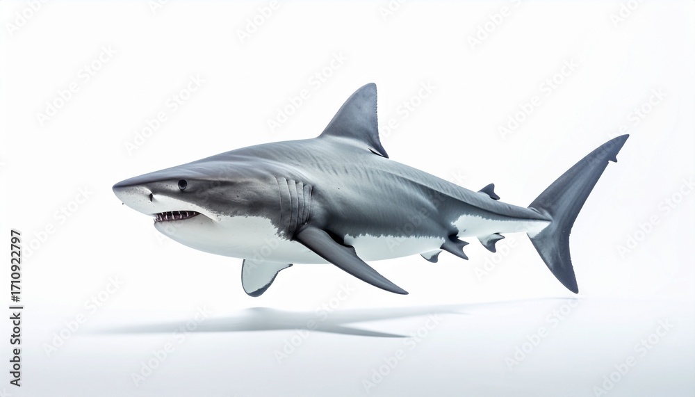 Fototapeta premium Bull shark in full view on white studio background 