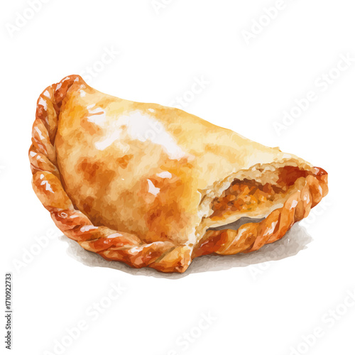 Watercolor vector illustration of Empanada, isolated on white background.