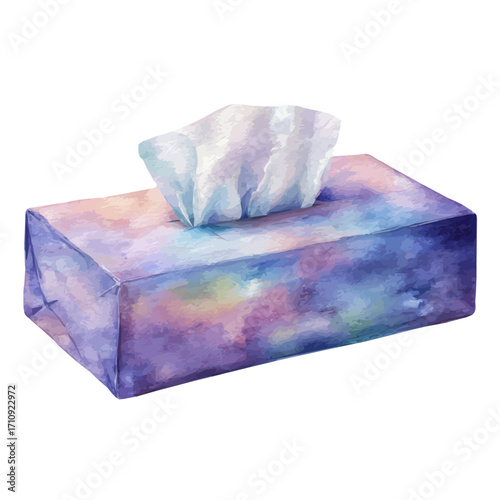 Watercolor vector illustration of Facial Tissue, isolated on white background.