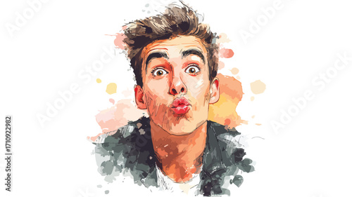 Joyful Watercolor Boy Portrait Vector with Playful Expression