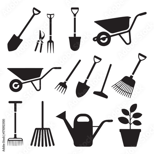 Gardening Tools Silhouette Set