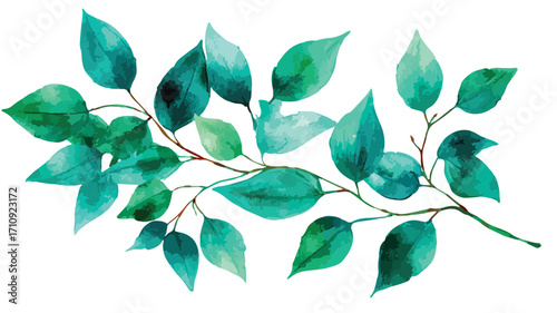 Vibrant Watercolor Green Branch with Leaves for Artistic Designs