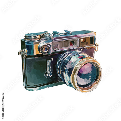 A watercolor painting of Digital Camera, vector illustration on white background.