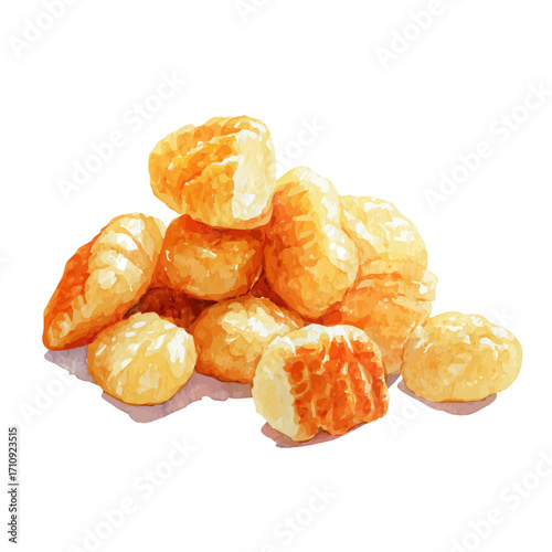 Watercolor vector illustration of Gnocchi, isolated on white background.