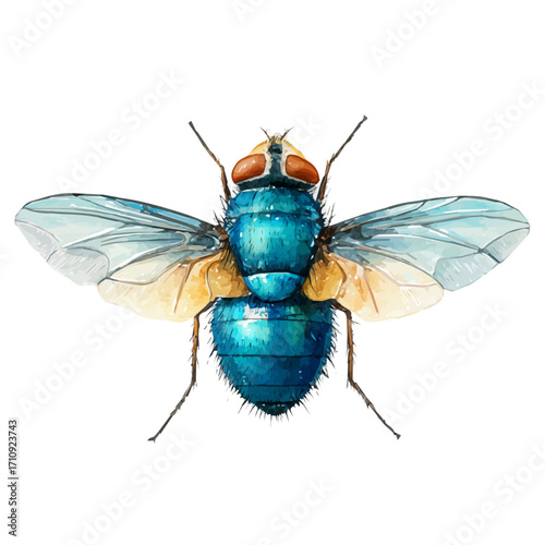Fly in watercolor style, vector illustration, isolated on white background.