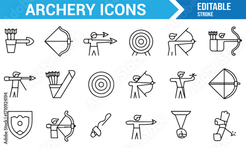 Collection of editable archery symbols for sports, tournaments, hunting, aiming, and accuracy graphics