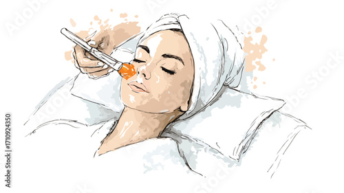 Watercolor Illustration of Woman on Spa Table Receiving Treatment