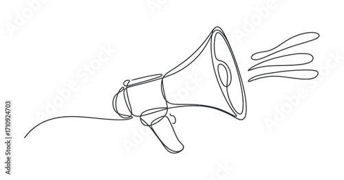 Continuous Line Drawing of Megaphone Loudspeaker, a Symbol of Communication and Announcement, Isolated on White
