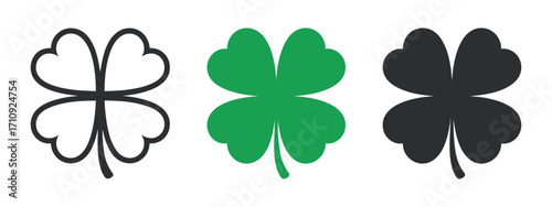 Lucky Four Leaf Clover Vector Set on Transparent Background for St. Patrick's Day and Irish Designs
