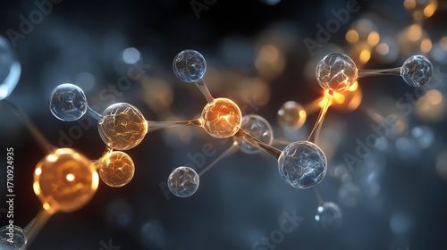 Natural science concepts are depicted through a vibrant illustration of molecules and atoms in space