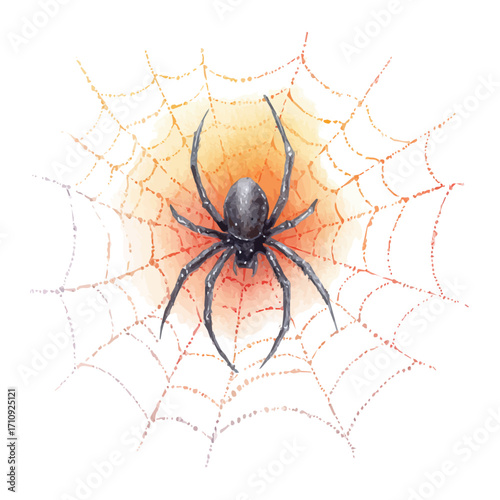 Halloween Spider Web Decoration in watercolor style, vector illustration, isolated on white background.