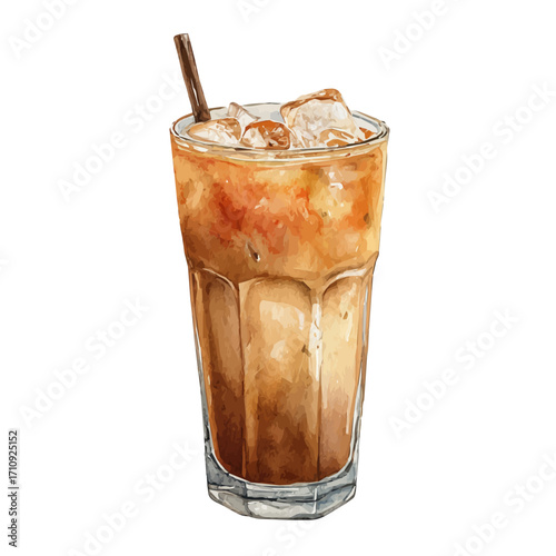 Watercolor vector illustration of Iced Chai, isolated on white background.