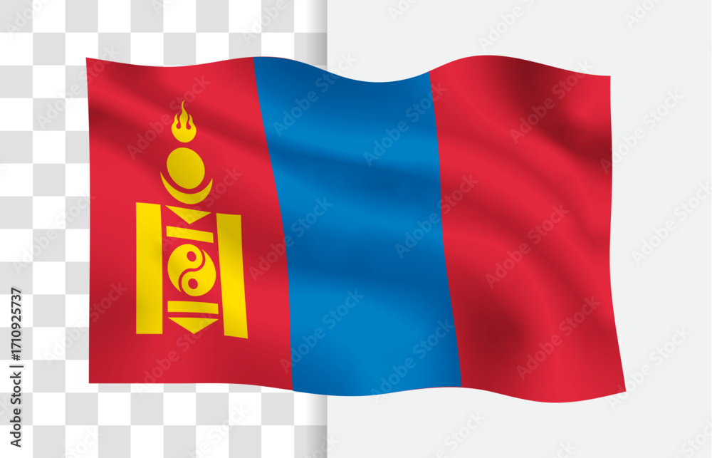 Naklejka premium Mongolia Flag Waving Vector, Isolated on a White Background