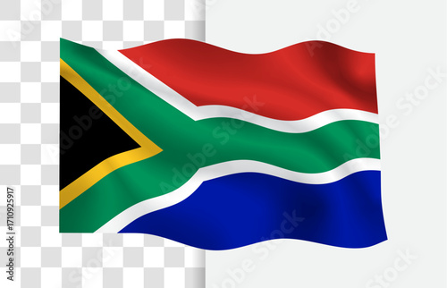 South Africa Flag Waving Vector, Isolated Transparent Background