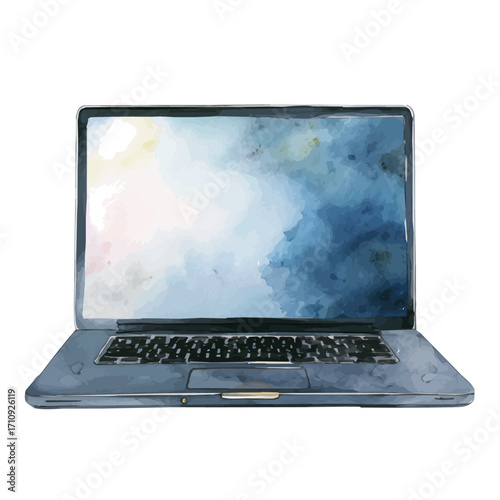 A watercolor painting of Laptop, vector illustration on white background.