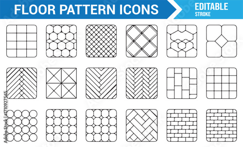 Floor texture and pattern vector icons pack including herringbone, square, brick, and decorative elements