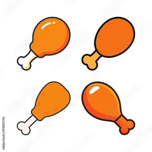 Four cartoon chicken drumsticks on white on transparent background