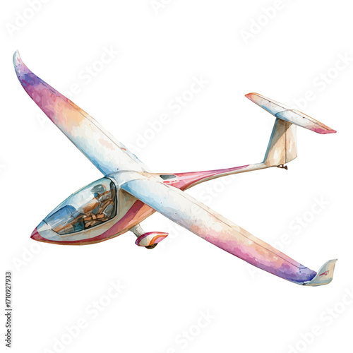 Glider in watercolor style, vector illustration, isolated on white background.