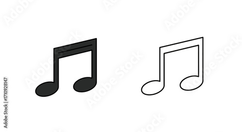 Two musical notes one solid black and one outlined in white
