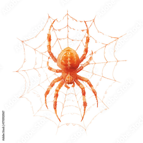 Watercolor vector illustration of Halloween Spider Web Decoration, isolated on white background.