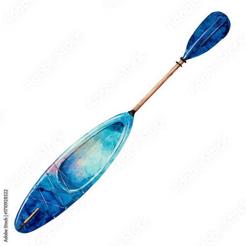 Watercolor vector illustration of Kayak Paddle, isolated on white background.